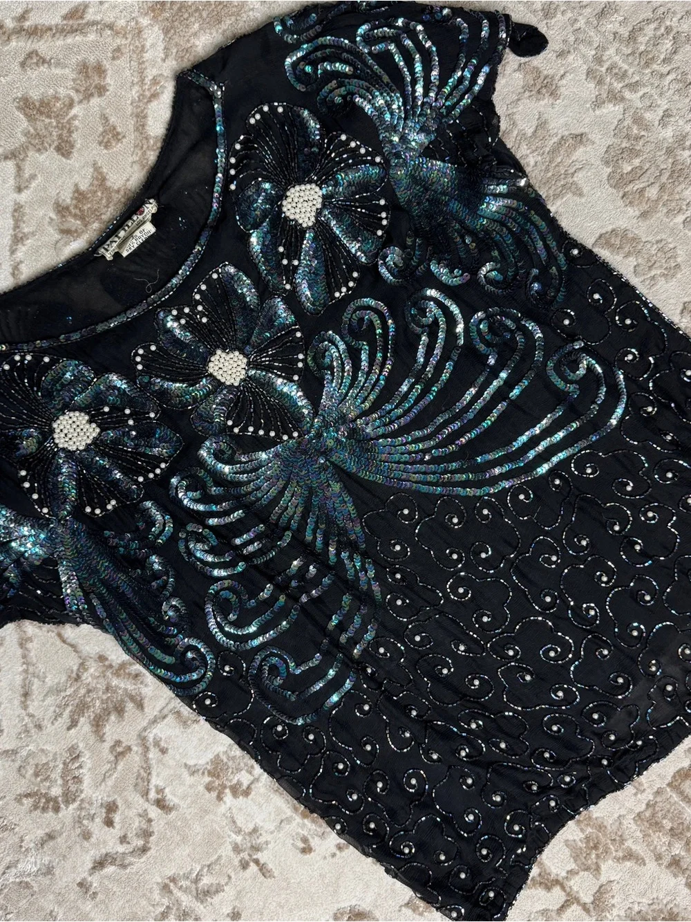 Vintage 1980s Papillon 100% Silk Beaded Top - Picture 2 of 9